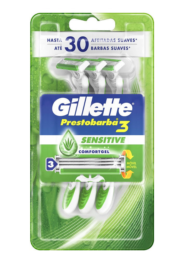 Máquina de Afeitar Desechable GILLETE Prestobarba3 Sensitive Paquete 3 Unid.